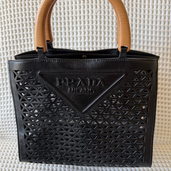 Prada Handbags - Gorgeous Prada Leather Laser Cut Top Handle Tote